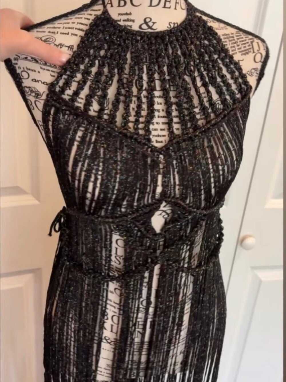 Handmade macrame festival dress-for sizes 0-4, black multi-color lurex
